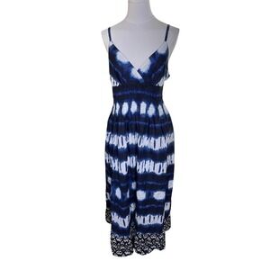 Speed Control Maxi Dress L Boho Halter Blue White Tie Dye Sundress Women's